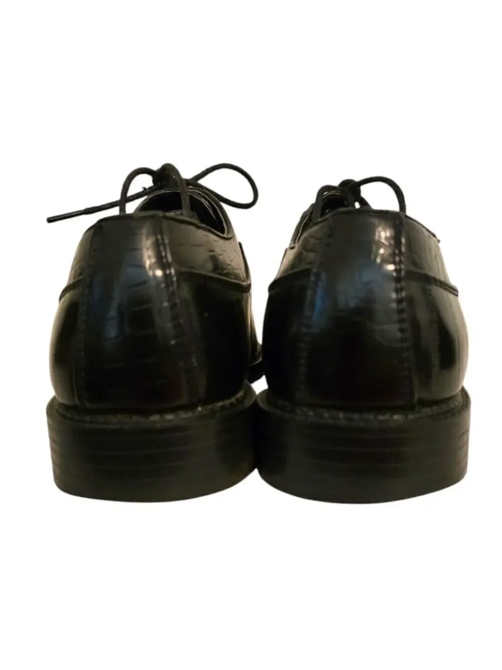 David Stone Vintage Black Croc Embossed Square Toe Lace Up Dress Shoe Sz 8.5D